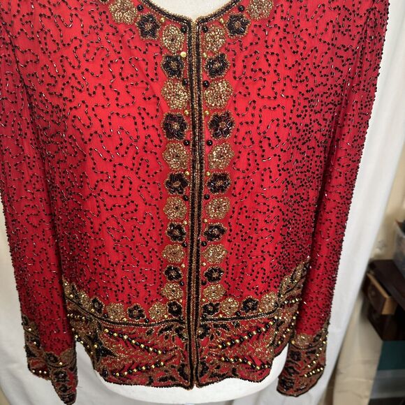 Lawrence Kazar New York Vintage Heavy Beaded Blazer Jacket 100% Silk XL Formal - Picture 6 of 16